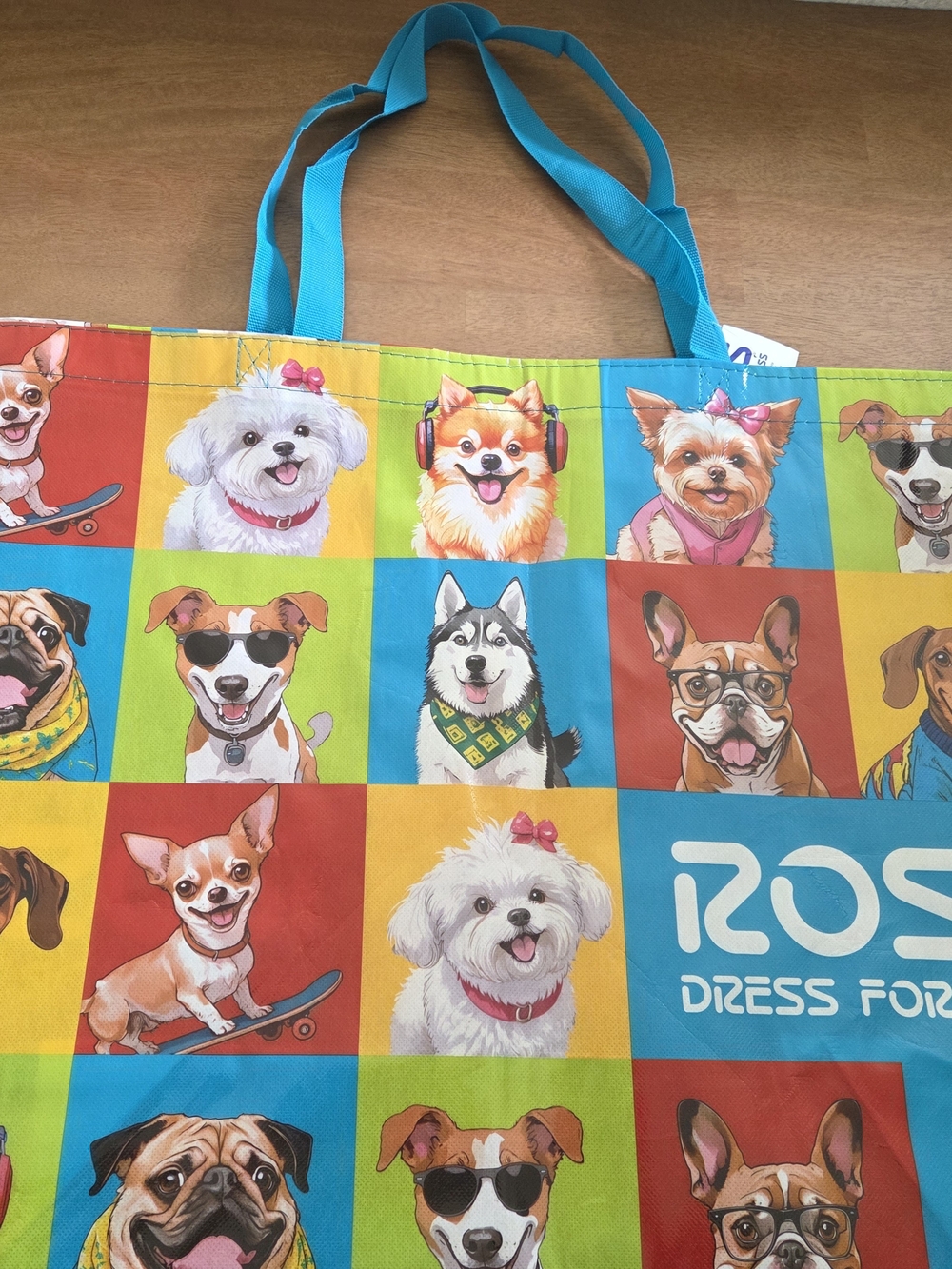 Ross Reusable Shopping Tote Bag Colorful Dogs Print Large Eco Tot